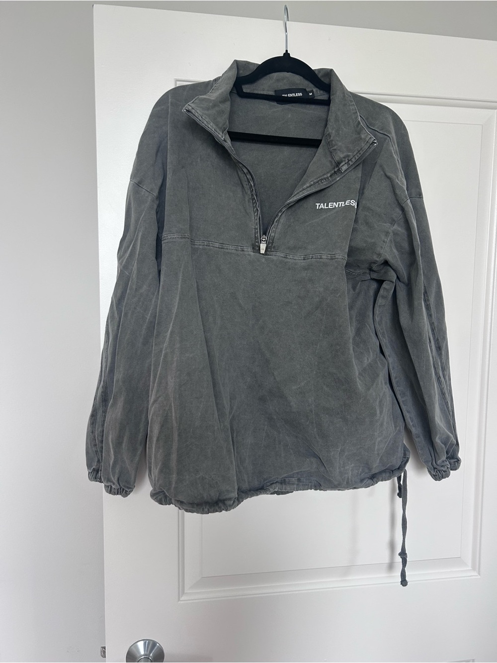 TALENTLESS Washed Gray Quarter-Zip Teddy Jacket
